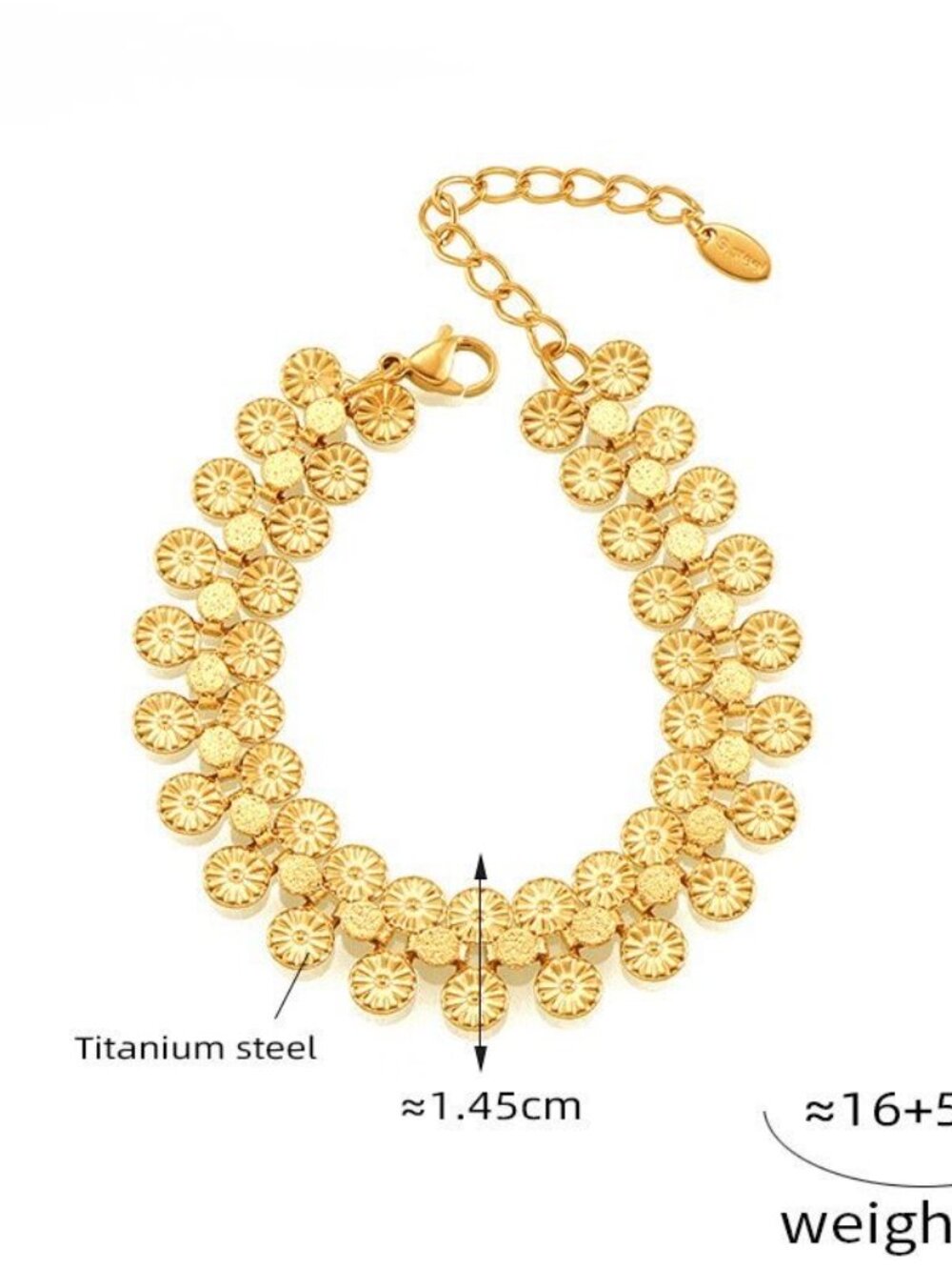 Lightweight Floral Coin Bracelet Chain - Picture 3 of 3